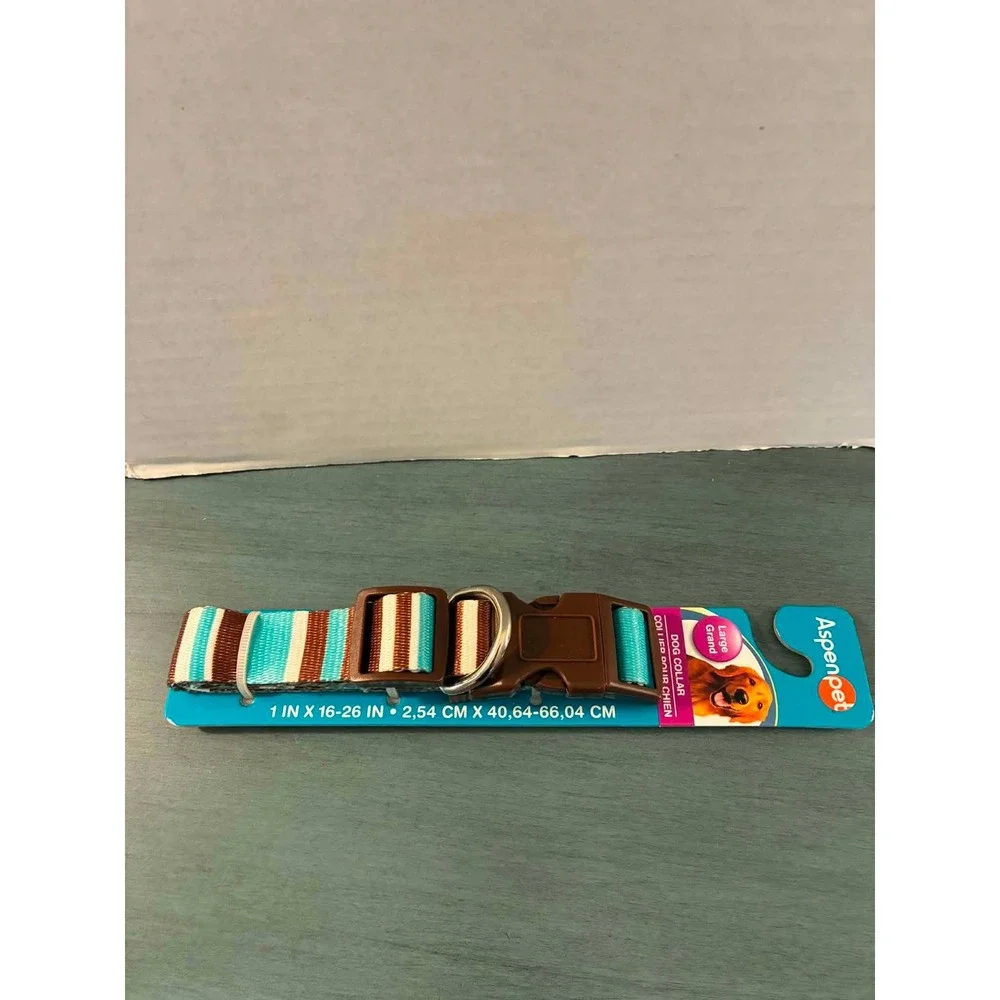 Aspen Pet Dog Collar Large Teal Brown New Striped Adjustable 16-26in